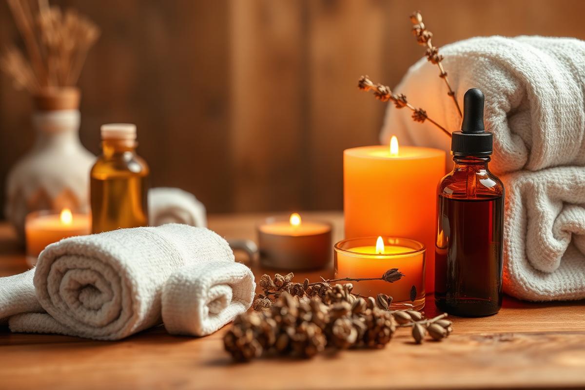 Aromaöle und Kerzen im Behandlungsraum